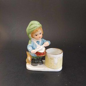 VTG Jasco Christmas Luvkins Little Drummer Boy Porcelain Figurine Candle Holder